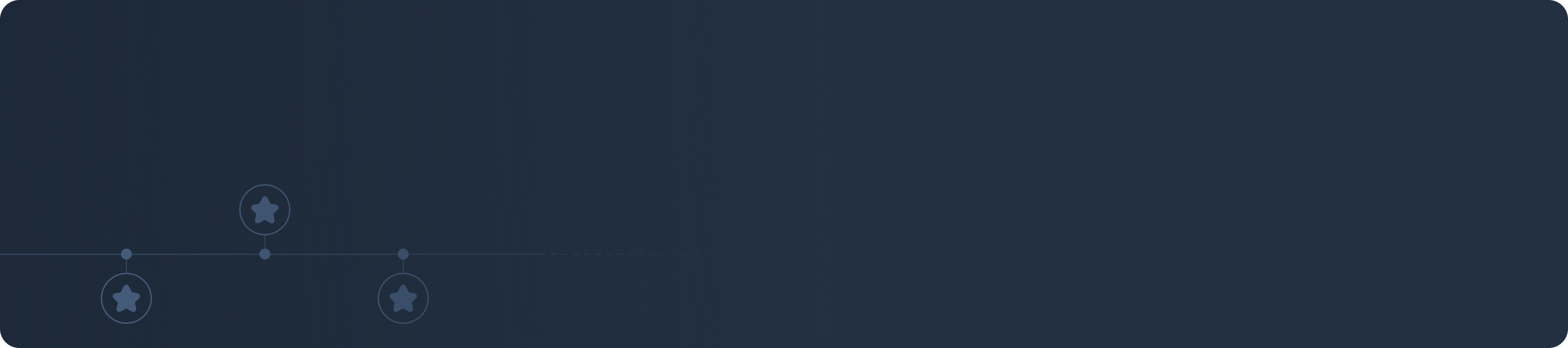 Dark blue timeline with three star icons marked along a horizontal line extending to the right