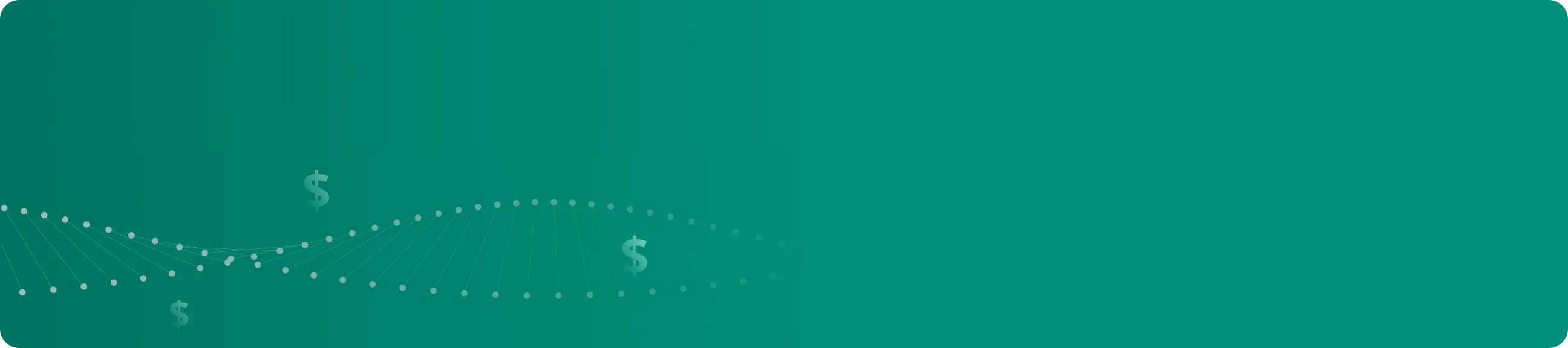 Abstract green background with dotted wave pattern and floating dollar signs.