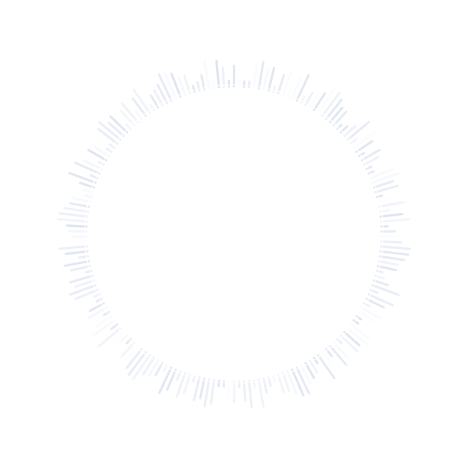 Circular sound wave or audio frequency visualization with vertical bars radiating outward.