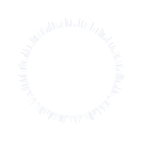 Circular sound wave or audio frequency visualization with vertical bars radiating outward.