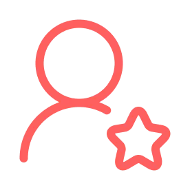 Red outline of a person icon with a star shape on the lower right side representing a user with a favorite or special status.