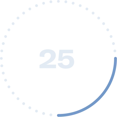 Circular progress indicator showing 25% completion with blue dotted outline and number 25 in the center.