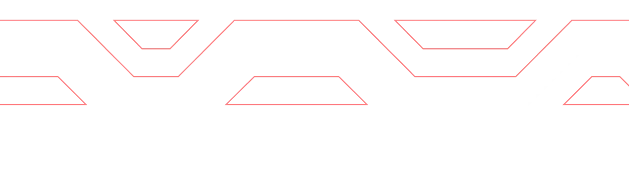 Abstract geometric pattern with white and red outlined zigzag and triangular shapes on a black background.