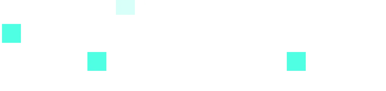 Grid of white squares with four turquoise squares scattered irregularly.