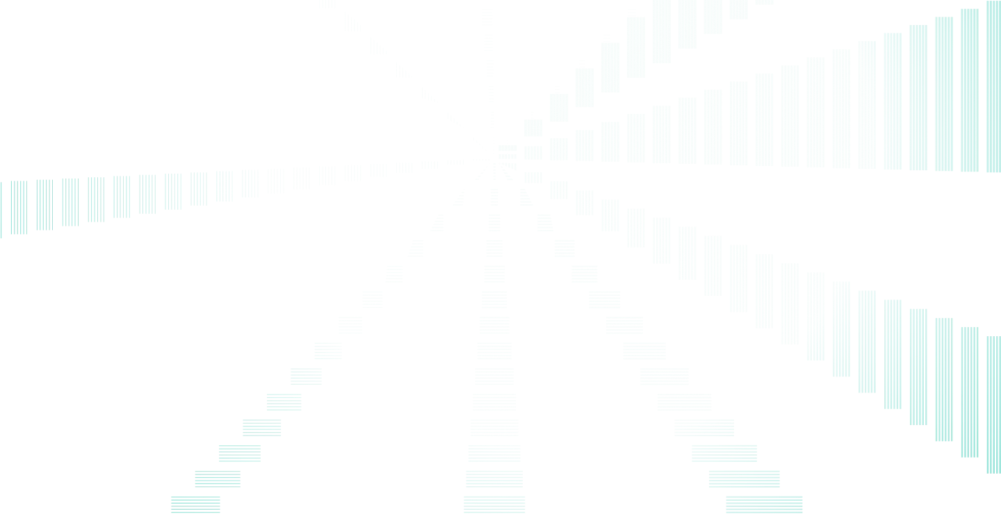 Greenish-blue bars radiating outward symmetrically from a central point against a black background, creating a starburst pattern.