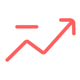 Red line graph arrow trending upward to the right.