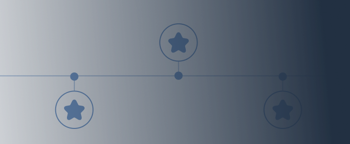 Three connected star icons aligned horizontally on a dark blue gradient background.