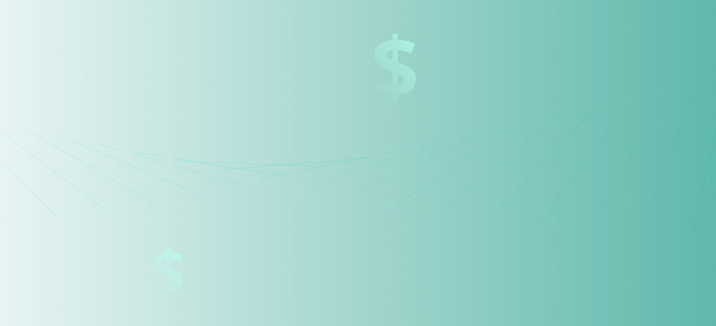 Stylized network of connected white dots with two large dollar signs on a green gradient background.