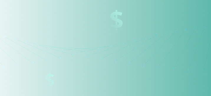 Stylized network of connected white dots with two large dollar signs on a green gradient background.