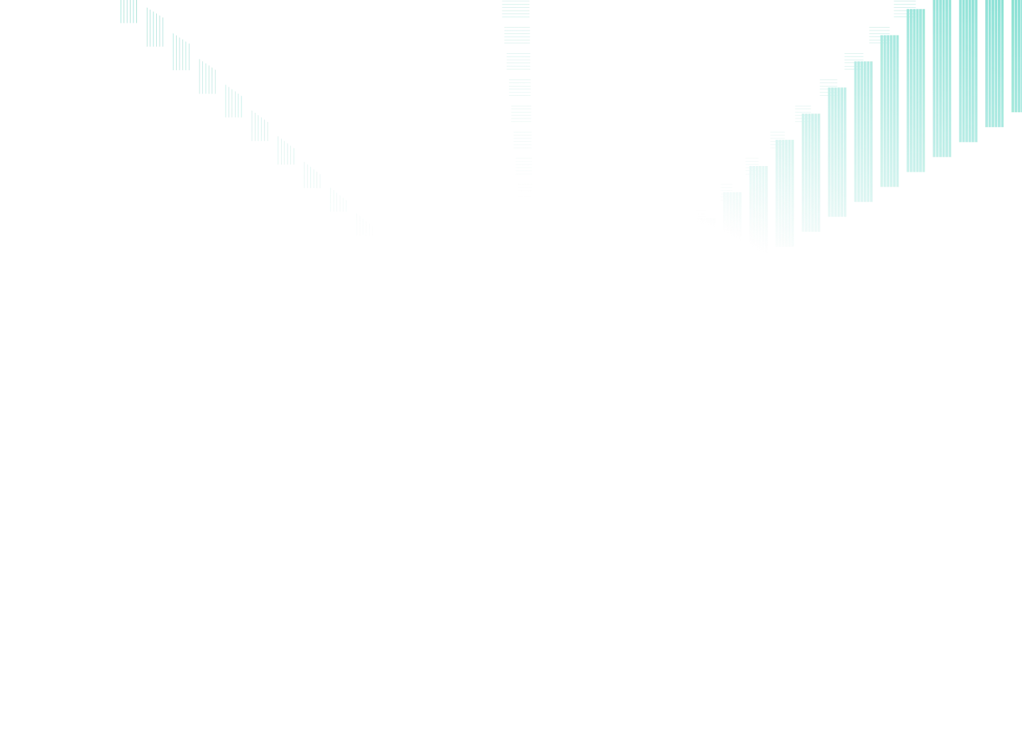 Abstract geometric design with turquoise vertical lines and shapes on a black background.