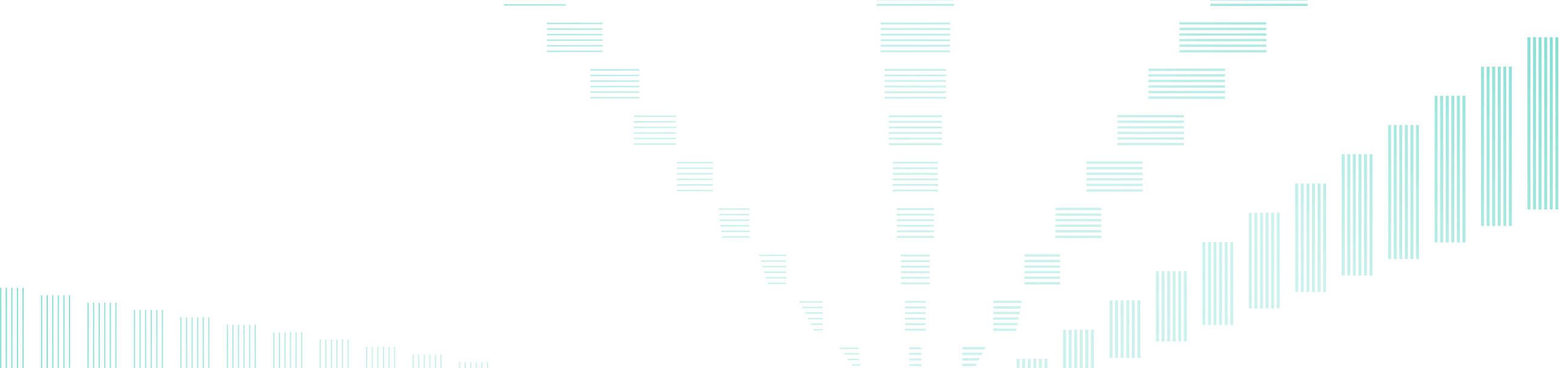 Diagram showing a sender transmitting signals represented by progressively wider turquoise bars radiating outward to multiple receivers on a black background.