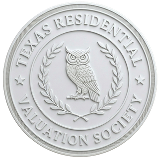 Seal with an owl in the center surrounded by laurel branches and the text 'Texas Residential Valuation Society' encircling the design.