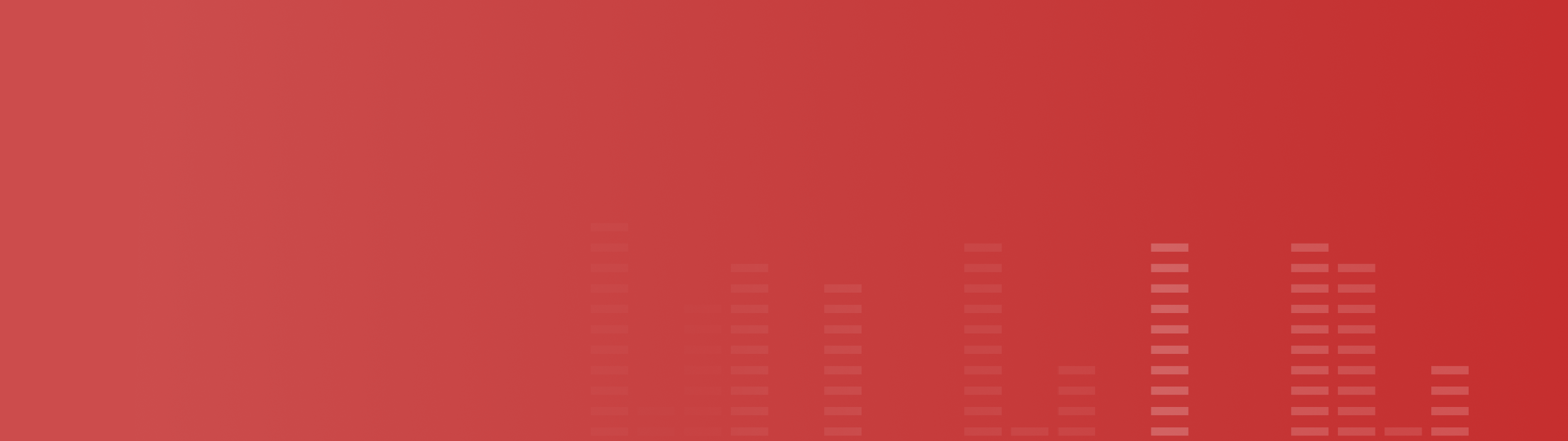 Abstract sound wave bars rising and falling on a red background.