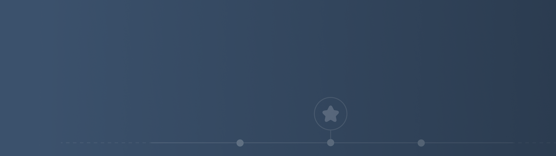 A horizontal dashed line with three dots evenly spaced and a central larger dot containing a star icon.