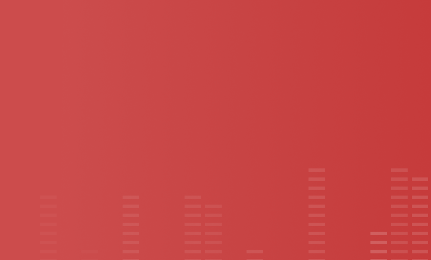 Abstract sound wave bars rising and falling on a red background.