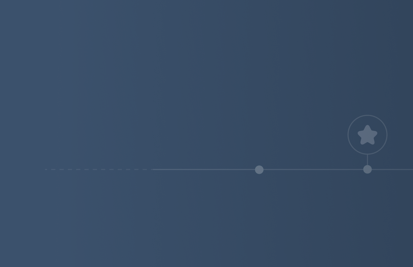 A horizontal dashed line with three dots evenly spaced and a central larger dot containing a star icon.