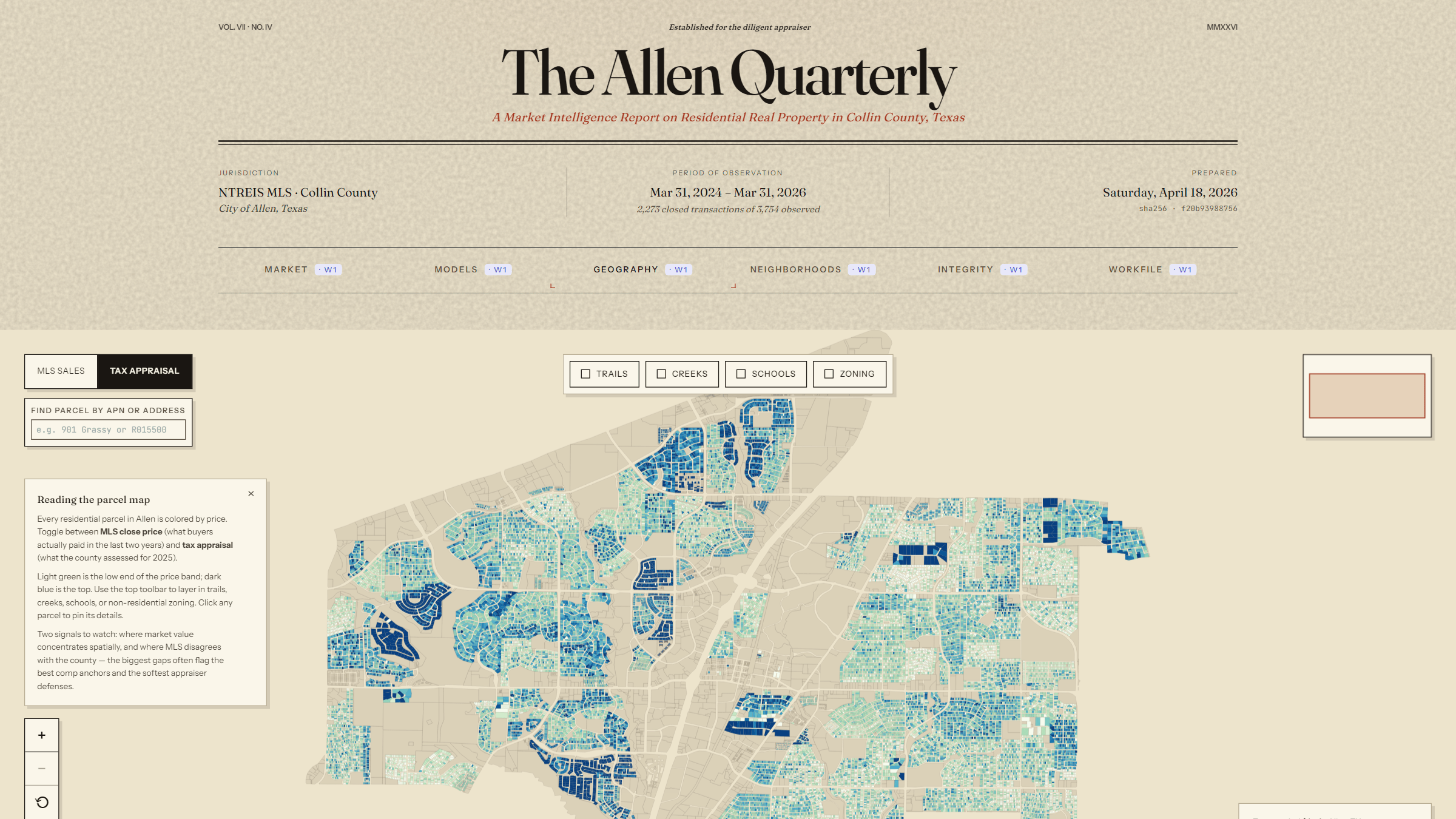 Hex-grid heat map of Allen, Texas with YlGnBu color ramp