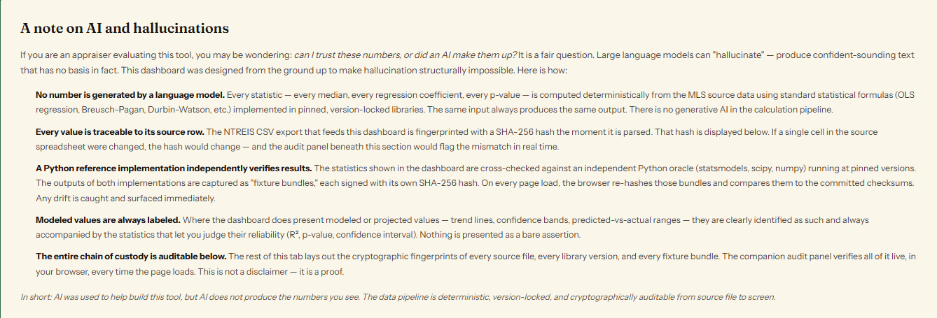 A note on AI and hallucinations explaining why the pipeline cannot hallucinate