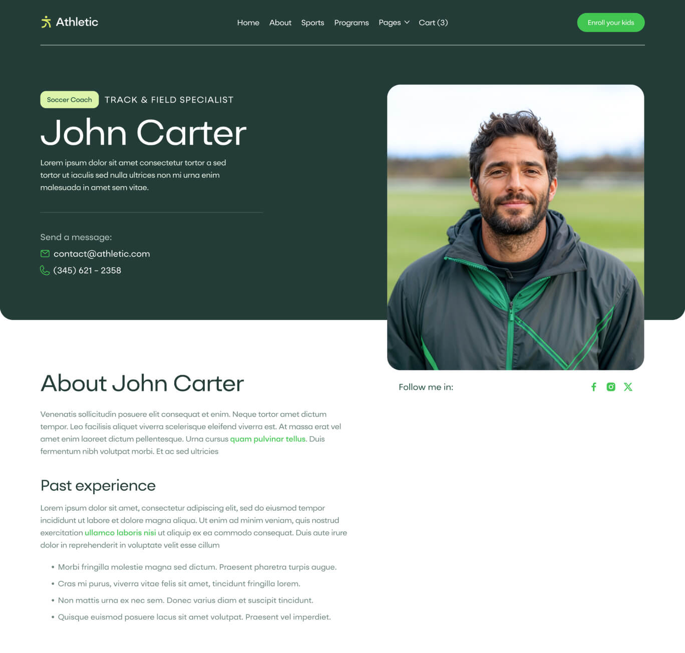 Athletic - Trainer Single Page - Sports Academy Webflow Template