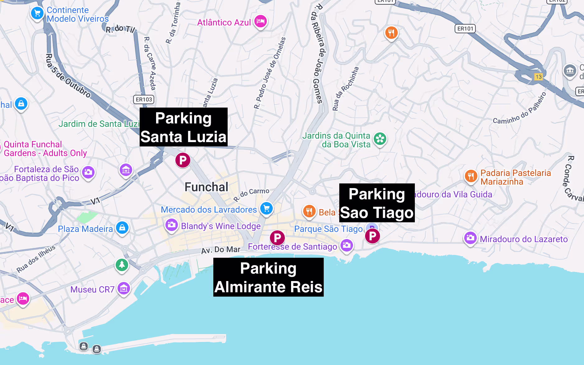 La carte des parking à Funchal