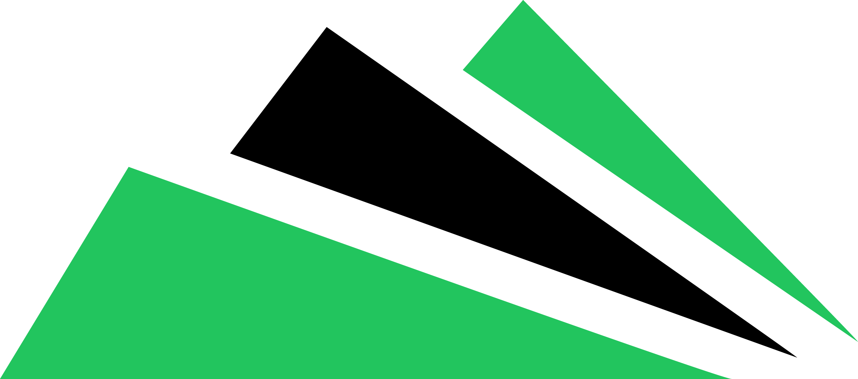 Two green triangular shapes on a transparent background, one large and one narrow, angled diagonally.