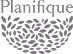 Black text 'Planifique' above a semicircle composed of numerous small gray leaf shapes on a dark background.