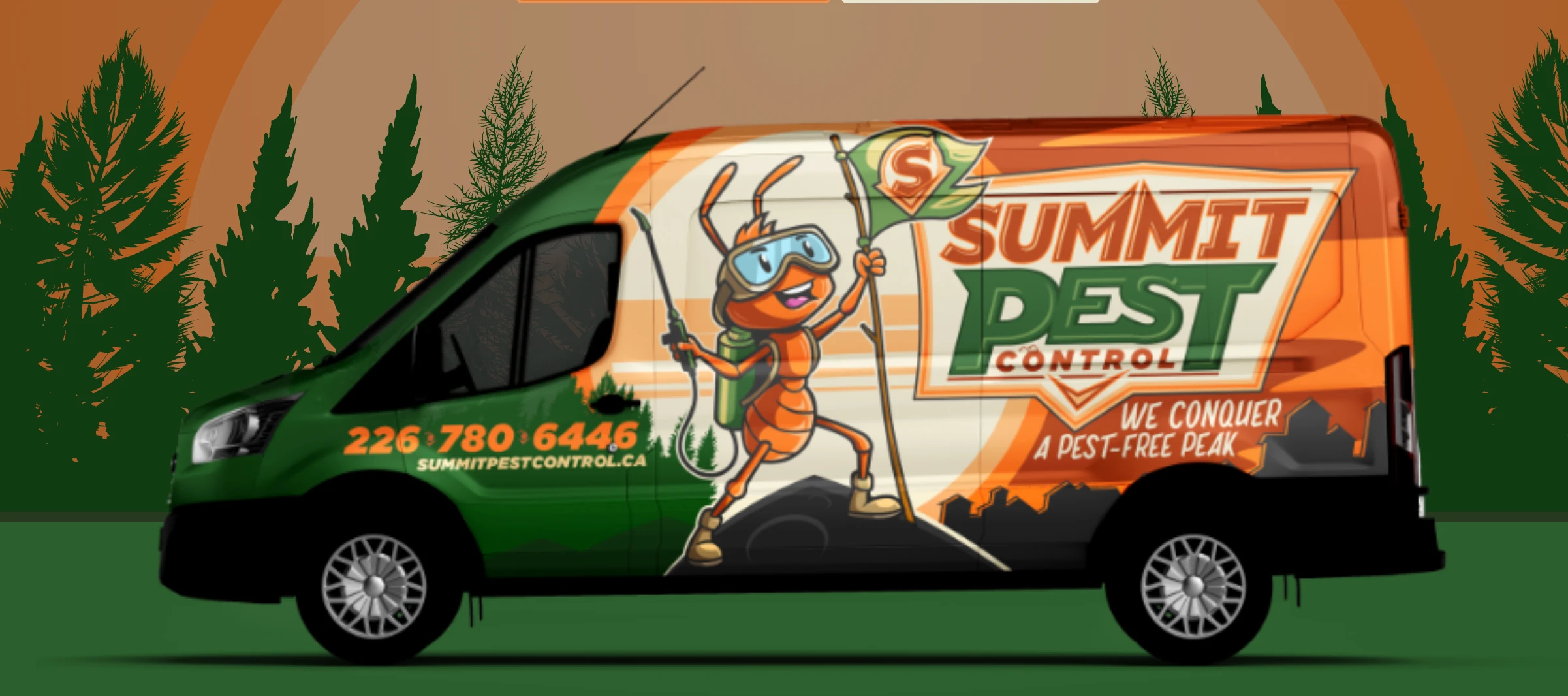 Illustration of a Summit Pest Control van with the company logo