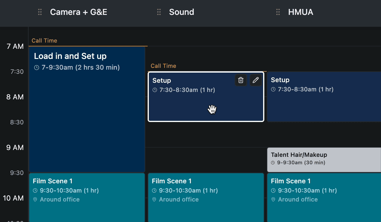 A gif of moving a time block in Dayframe.