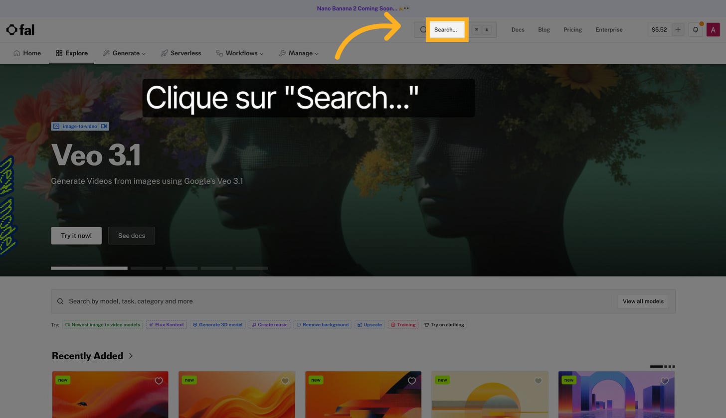 Cliquer dans la barre 'Search'
