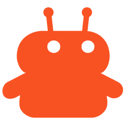 Simple red robot icon with two antennae and round eyes.