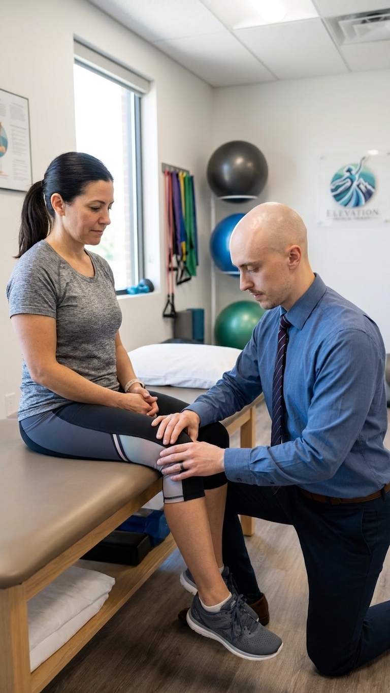 Patient receiving manual therapy for knee pain at a performance physical therapy clinic in Lebanon, NJ