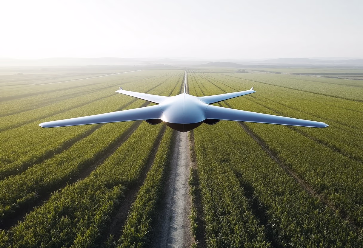 image of drone surveying crops