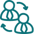 Icon of two businesspeople connected by circular arrows representing collaboration or communication.
