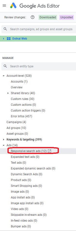 Create Responsive Search Ads from Google Ads Editor: Step 2