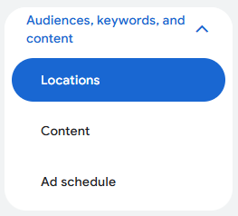 Performance Max Locations Menu