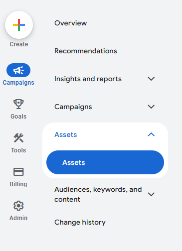 Google Ads Assets Menu