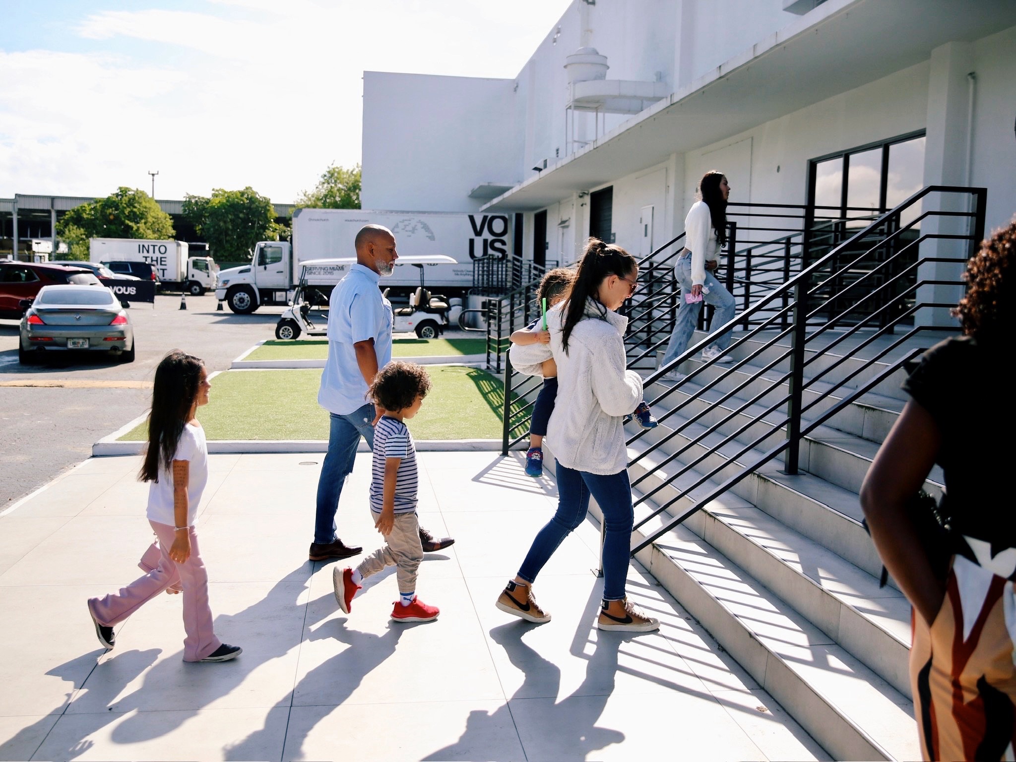 VOUS Church community arriving together on a Sunday