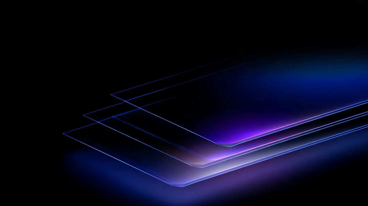 Abstract ascending glass layers with blue edge glow — training and enablement