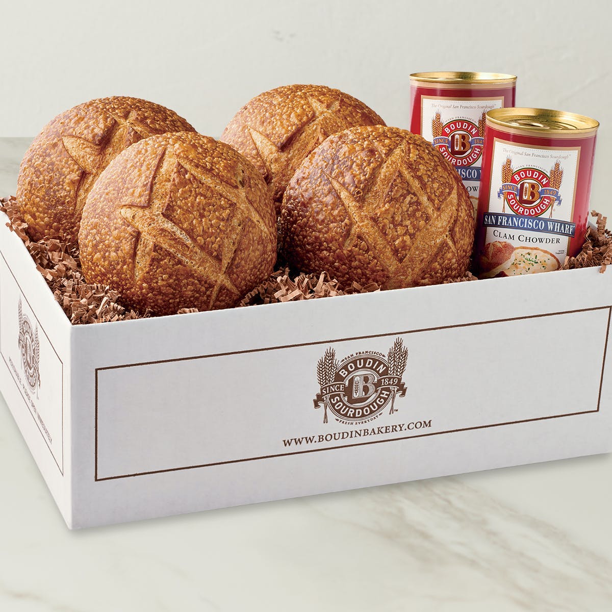 Classic Clam Chowder and Bread Bowls Kit - 4 Pack by Boudin Bakery - Alternate image 1