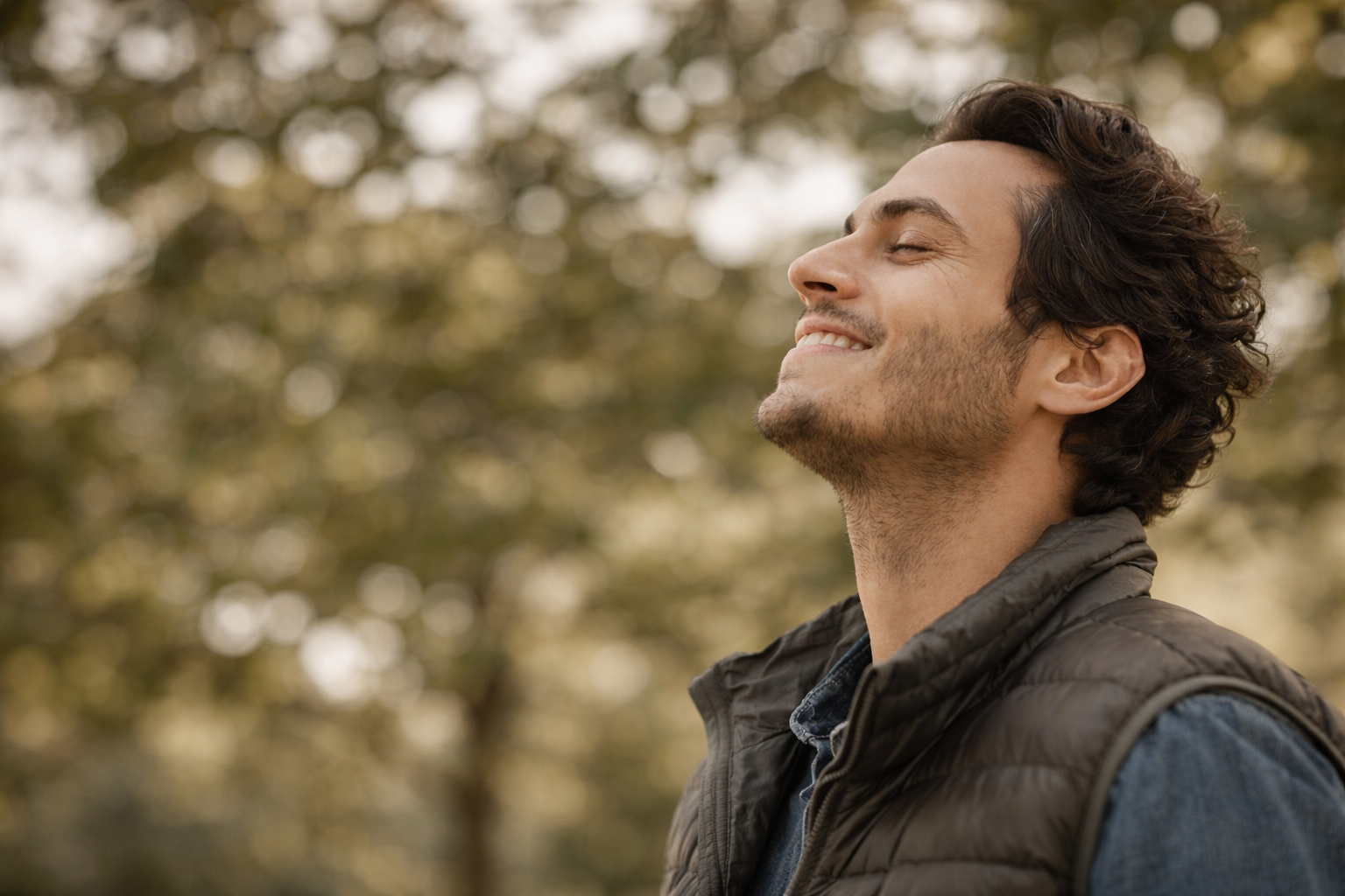 Hombre disfrutando un momento de calma al aire libre, representando bienestar y planificacion del futuro
