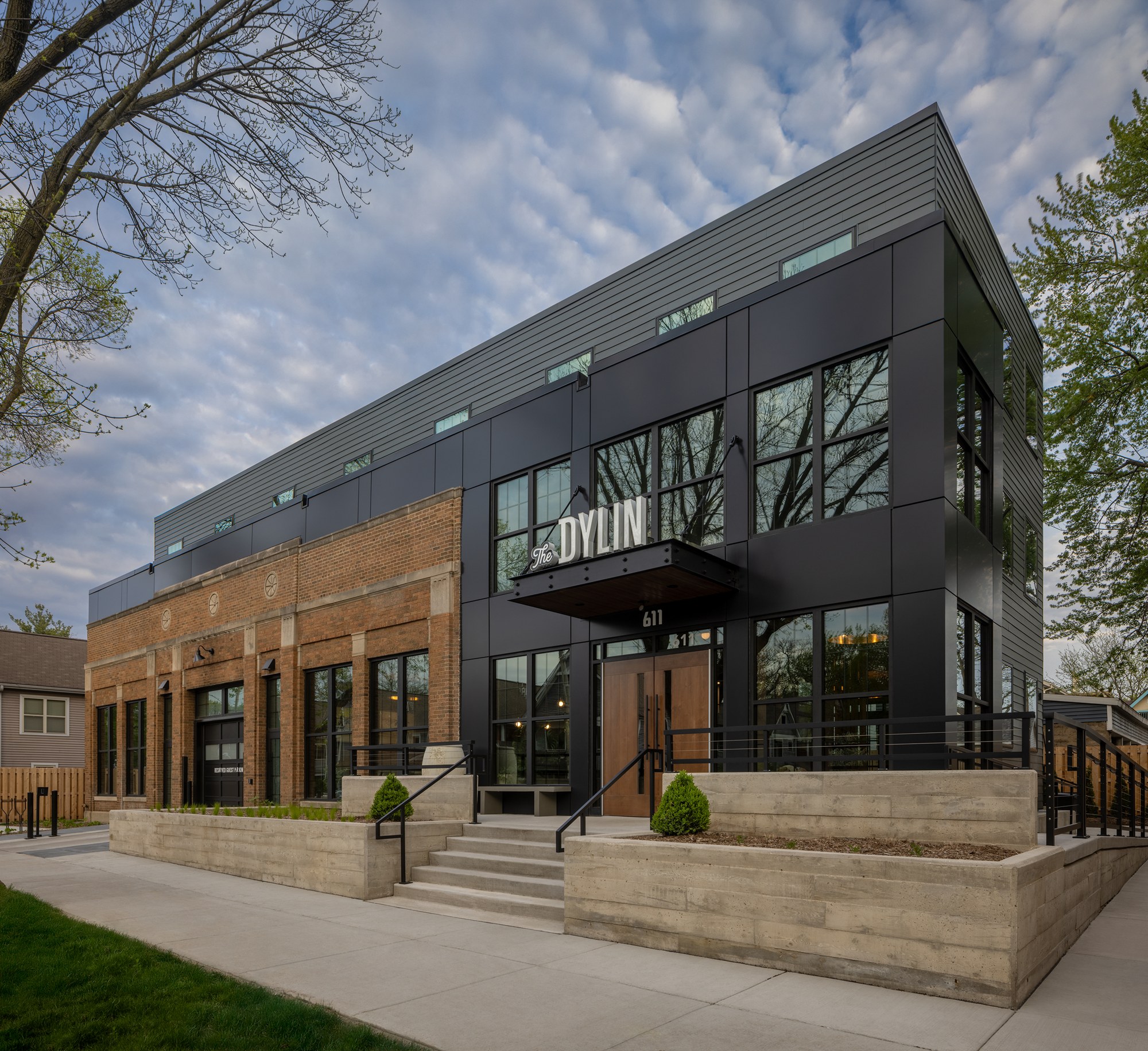 The completed Dylin hotel, with its original brick façade alongside a contemporary addition.