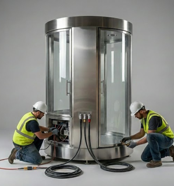 Two people lying on grass with small white flowers, sharing a joyful close moment with one smiling and the other leaning in.