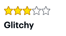 Three yellow stars and two gray stars above the word Glitchy in bold black text.