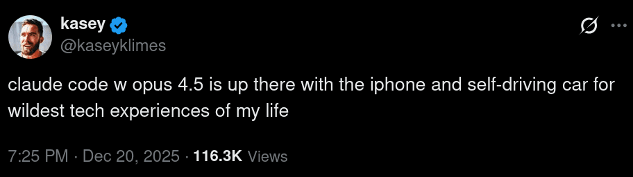 Tweet from Kasey about Claude Code