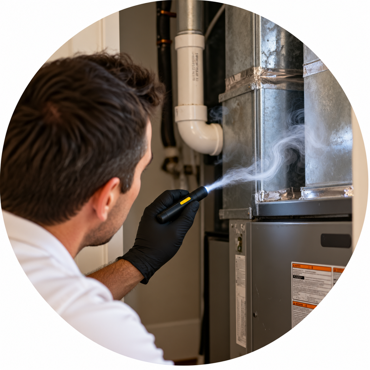 man using professional indoor air quality testing equipment