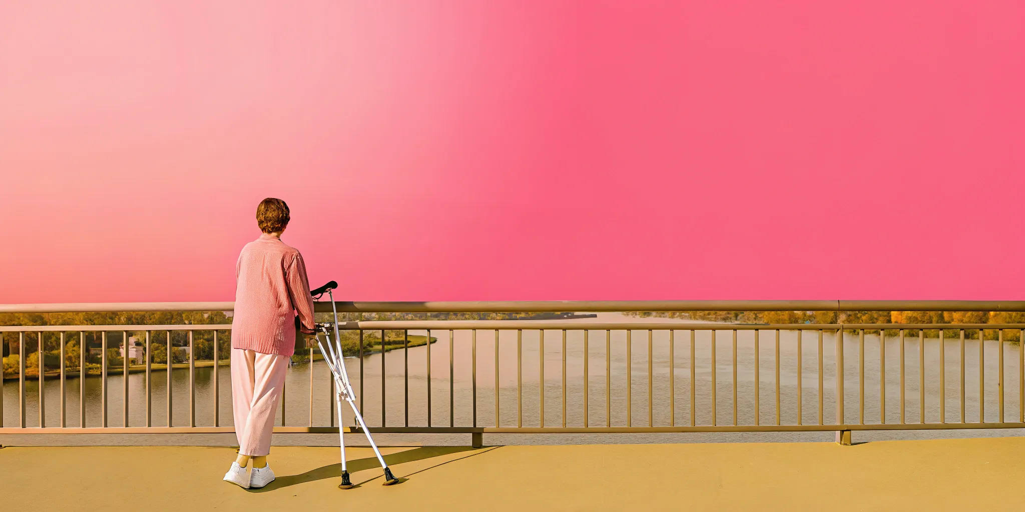 An injured person with a walker on a bridge in Savannah, GA, needing a personal injury lawyer.
