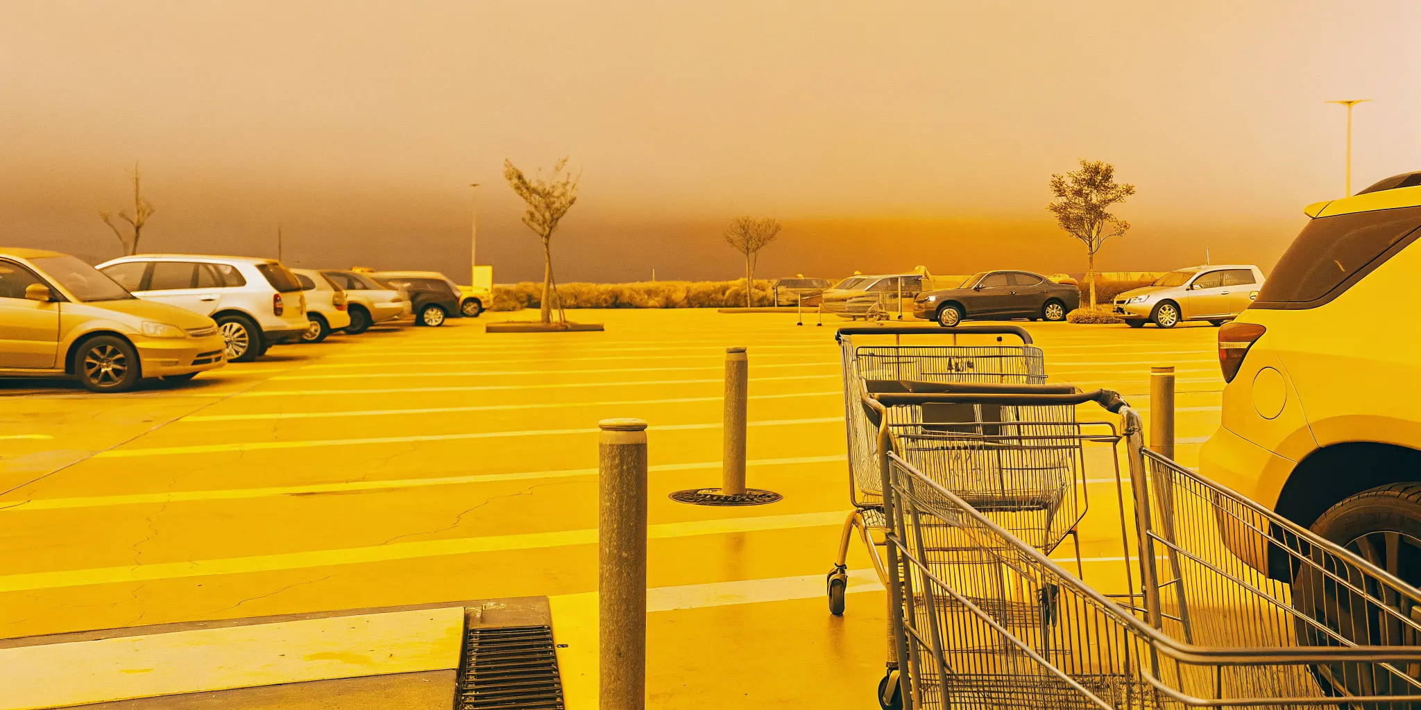 Parking lot with cars and shopping carts, Savannah Georgia