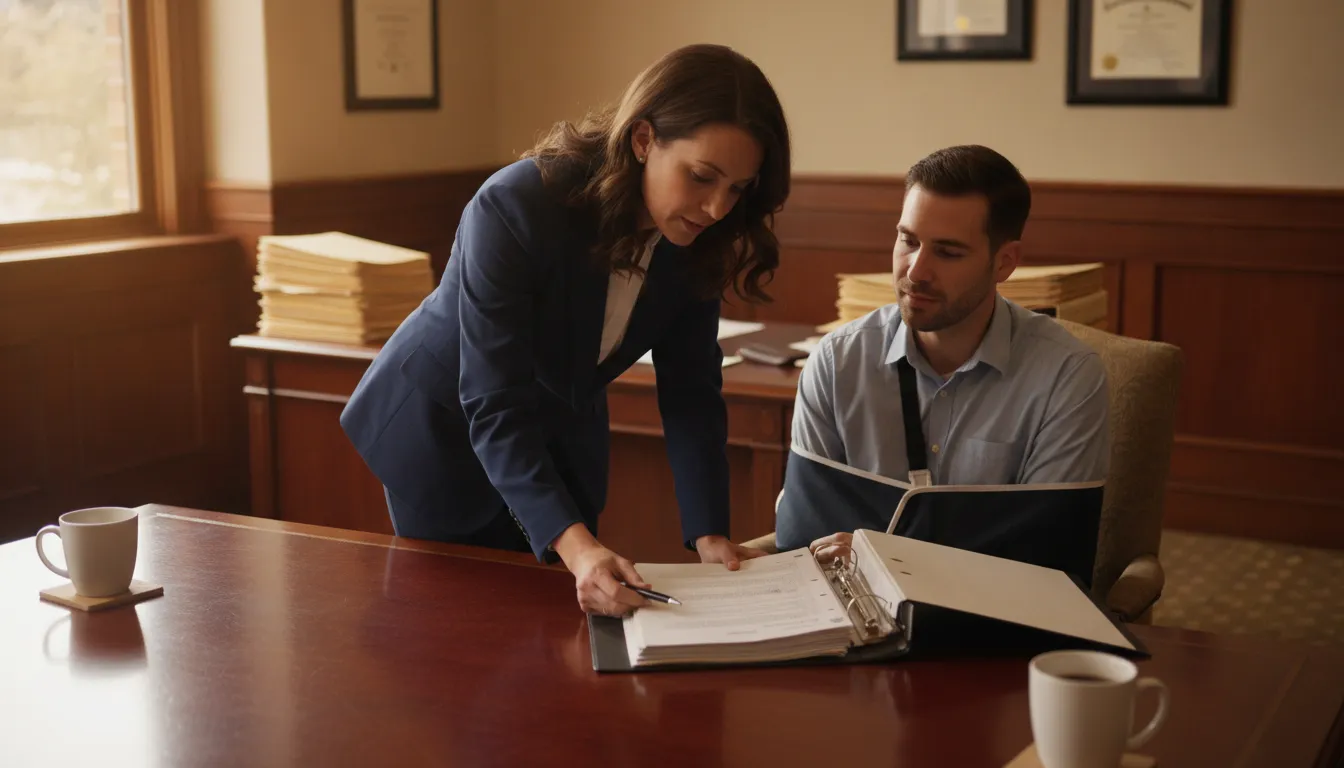 A Savannah injury lawyer meeting with an injured client to discuss a personal injury case
