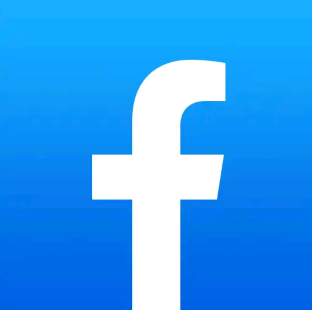 White lowercase letter 'f' on a blue gradient background representing the Facebook logo.