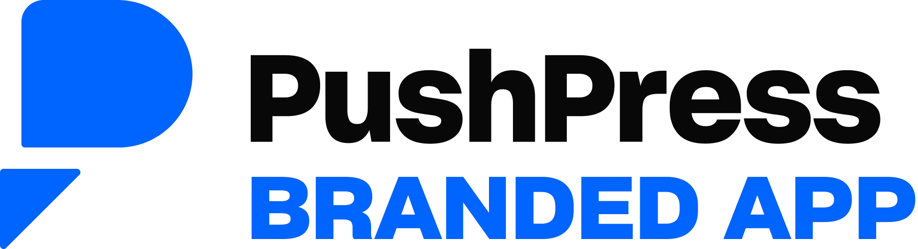 PushPress logo with the text 'BRANDED APP' in bold blue letters.